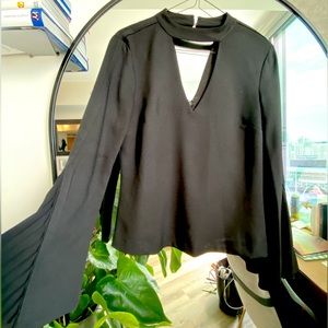 Bell Sleeve Black Top with V neck cutout, Size Small